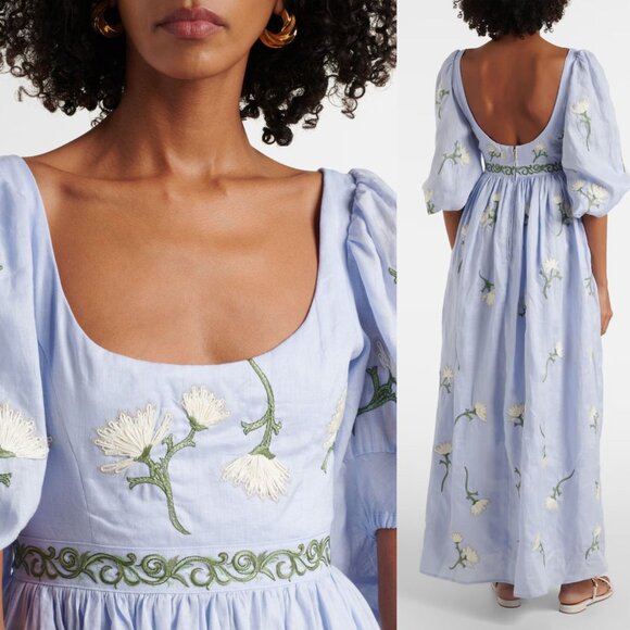 Agua by Agua Bendita Viviane Soledad Embroidered‎ Blue Linen Floral Maxi Dress S - Picture 16 of 16